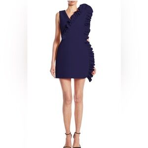Designer MSGM blue ruffle crepe mini dress 40 US 6